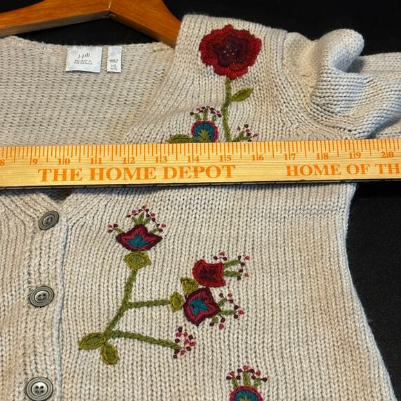 J.Jill Petite XS Embroidered Floral Wool Blend Cardigan Sweater Beige - Picture 9 of 10
